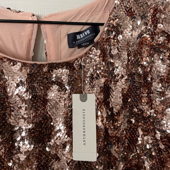 NEW Anthropologie pink rose gold sequence midi dress - Picture 5 of 7